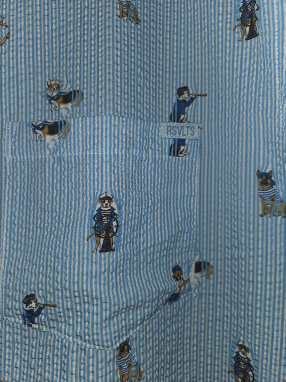 Rsvlts Seersucker Mens L nautical Dogs Blue Button Down Shirt